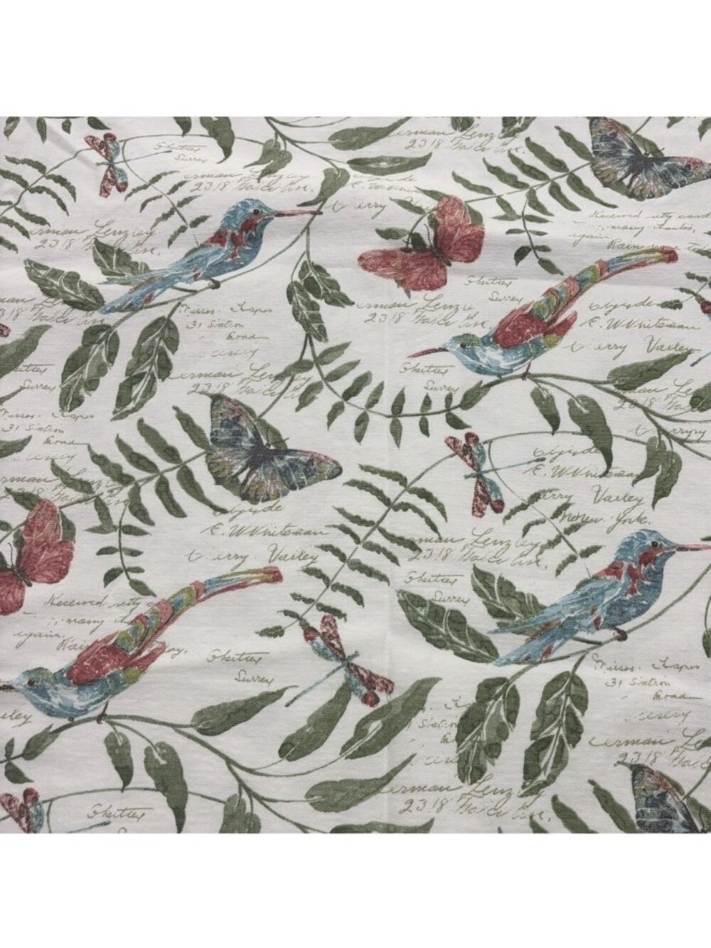 Cynthia Crowley 60” Tablecloth Nature Birds Butterflies Garden Party Green White